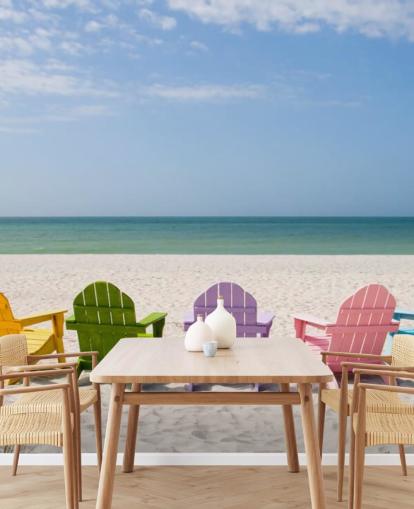 Colourful Beach Chairs on Beach Wallpaper