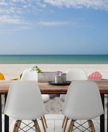 Colourful Beach Chairs on Beach Wallpaper
