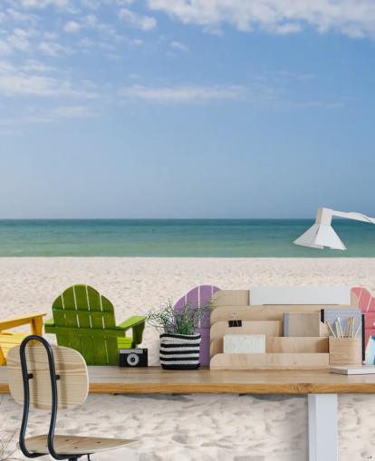 Colourful Beach Chairs on Beach Wallpaper