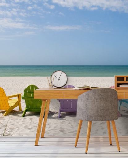 Colourful Beach Chairs on Beach Wallpaper Colourful Beach Chairs on Beach Wallpaper