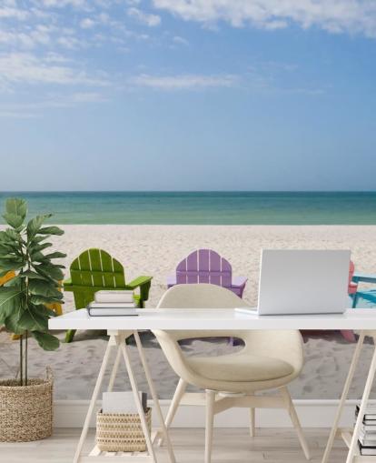 Colourful Beach Chairs on Beach Wallpaper
