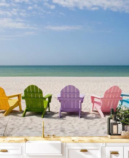 Colourful Beach Chairs on Beach Wallpaper Colourful Beach Chairs on Beach Wallpaper