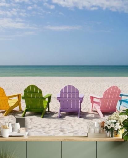 Papel pintado de sillas de playa en la playa