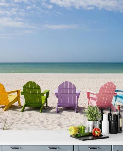 Colourful Beach Chairs on Beach Wallpaper