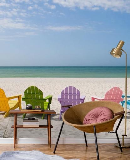 Colourful Beach Chairs on Beach Wallpaper