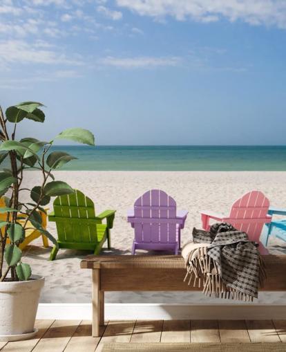 Colourful Beach Chairs on Beach Wallpaper