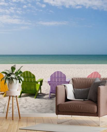 Colourful Beach Chairs on Beach Wallpaper