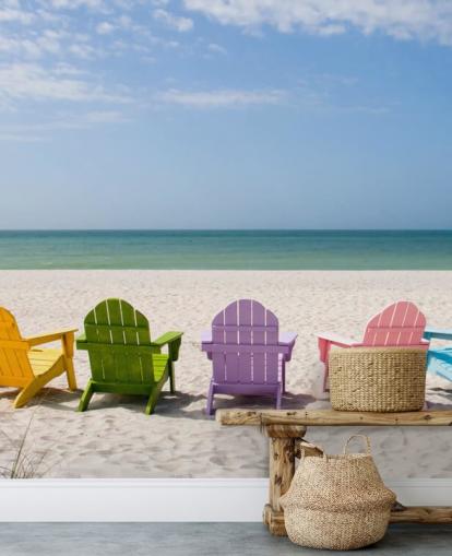 Colourful Beach Chairs on Beach Wallpaper