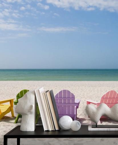 Colourful Beach Chairs on Beach Wallpaper Colourful Beach Chairs on Beach Wallpaper