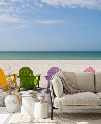 Bunte Strandkörbe auf Strandtapete
