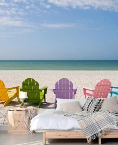 Colourful Beach Chairs on Beach Wallpaper