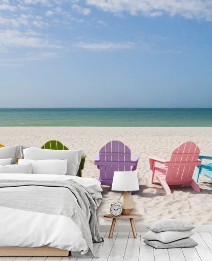 Colourful Beach Chairs on Beach Wallpaper Colourful Beach Chairs on Beach Wallpaper