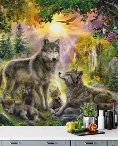 pack de loups illustrés dans le fond d'écran