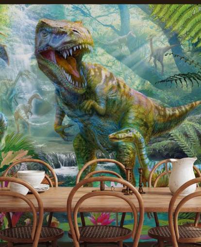 t-rex and other animals in exotic forest wallpaper t-rex and other animals in exotic forest wallpaper