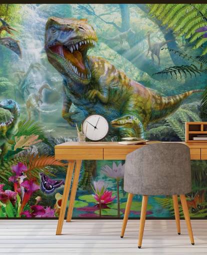 t-rex ja muut eläimet eksoottisessa metsässä tapetti t-rex ja muut eläimet eksoottisessa metsässä tapetti