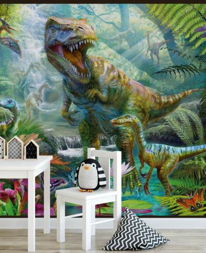 papier peint t-rex et autres animaux dans la forêt exotique papier peint t-rex et autres animaux dans la forêt exotique