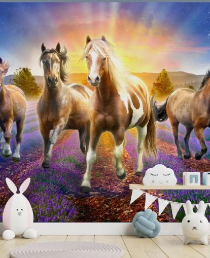 ruskeat hevoset kävely laventeli kenttä tapetti