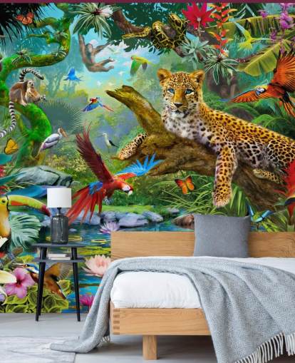 mural de papel pintado de animales de la jungla llamado Leopard In Jungle de Jan Patrik Krasny para dormitorios de niños mural de papel pintado de animales de la jungla llamado Leopard In Jungle de Jan Patrik Krasny para dormitorios de niños