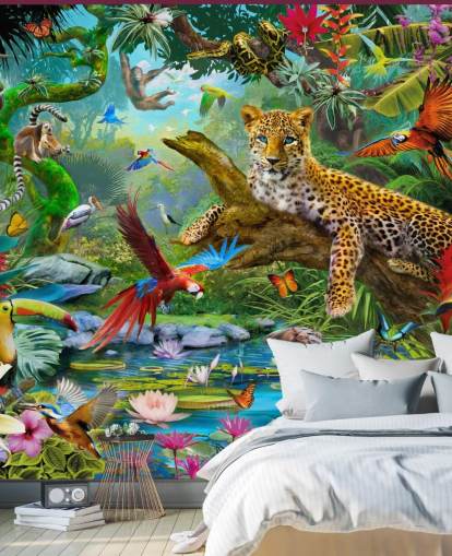 papier peint mural d'animaux de la jungle appelé Leopard In Jungle par Jan Patrik Krasny pour les chambres d'enfants