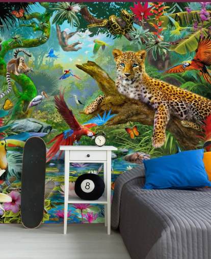papier peint mural d'animaux de la jungle appelé Leopard In Jungle par Jan Patrik Krasny pour les chambres d'enfants papier peint mural d'animaux de la jungle appelé Leopard In Jungle par Jan Patrik Krasny pour les chambres d'enfants