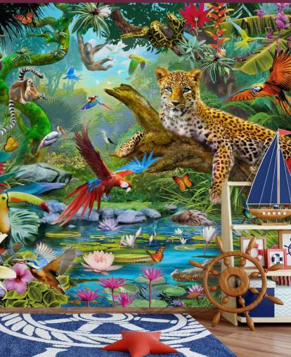 papier peint mural d'animaux de la jungle appelé Leopard In Jungle par Jan Patrik Krasny pour les chambres d'enfants