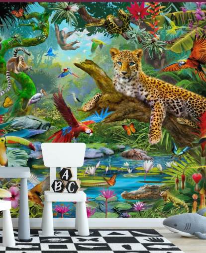 papier peint mural d'animaux de la jungle appelé Leopard In Jungle par Jan Patrik Krasny pour les chambres d'enfants
