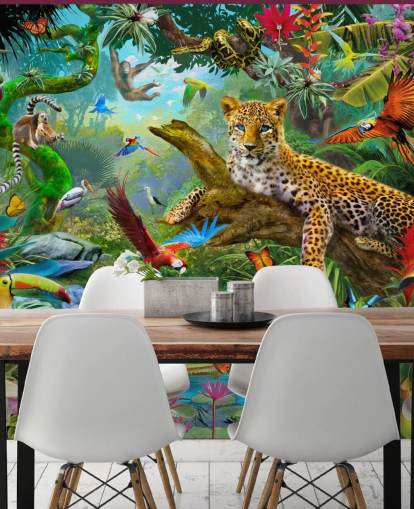 jungle animal wallpaper mural called Leopard In Jungle by Jan Patrik Krasny for kids bedrooms