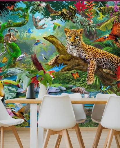mural de papel pintado de animales de la jungla llamado Leopard In Jungle de Jan Patrik Krasny para dormitorios de niños