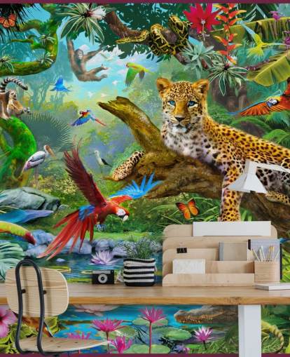 jungledyr tapetmaleri kaldet Leopard In Jungle af Jan Patrik Krasny til børns soveværelser jungledyr tapetmaleri kaldet Leopard In Jungle af Jan Patrik Krasny til børns soveværelser