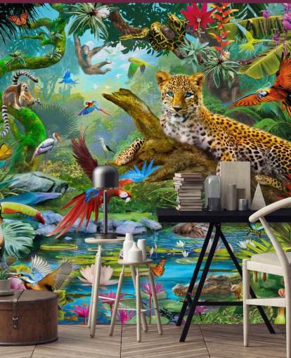jungle animal wallpaper mural called Leopard In Jungle by Jan Patrik Krasny for kids bedrooms