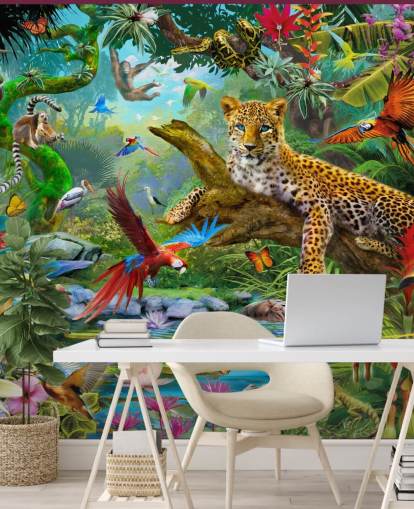 jungle animal wallpaper mural called Leopard In Jungle by Jan Patrik Krasny for kids bedrooms