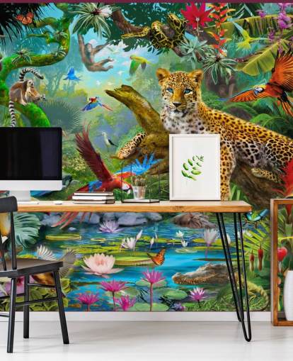 jungle animal wallpaper mural called Leopard In Jungle by Jan Patrik Krasny for kids bedrooms