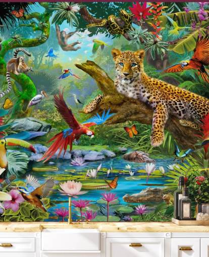 jungledyr tapetmaleri kaldet Leopard In Jungle af Jan Patrik Krasny til børns soveværelser jungledyr tapetmaleri kaldet Leopard In Jungle af Jan Patrik Krasny til børns soveværelser