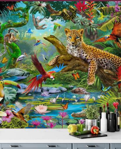 jungle animal wallpaper mural called Leopard In Jungle by Jan Patrik Krasny for kids bedrooms