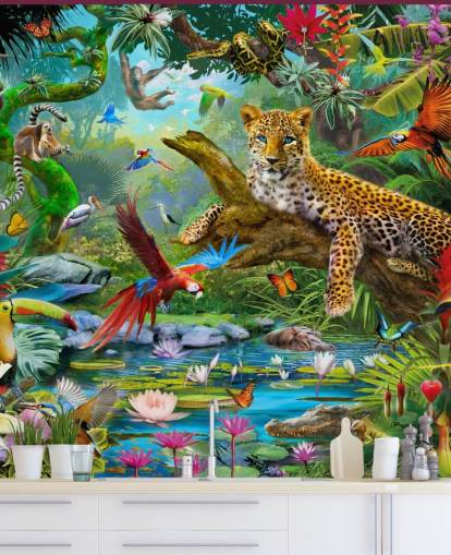 jungle animal wallpaper mural called Leopard In Jungle by Jan Patrik Krasny for kids bedrooms