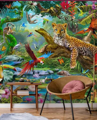 papier peint mural d'animaux de la jungle appelé Leopard In Jungle par Jan Patrik Krasny pour les chambres d'enfants
