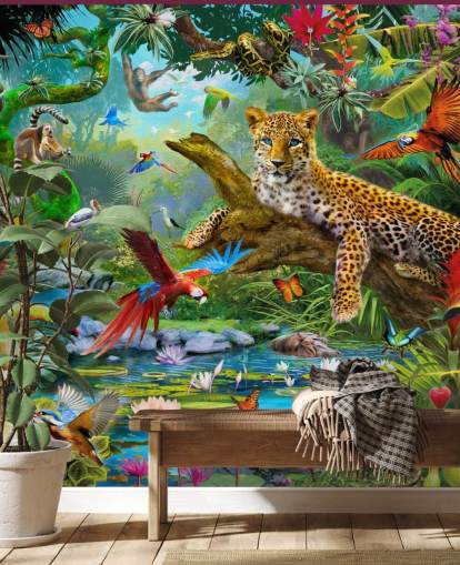mural de papel pintado de animales de la jungla llamado Leopard In Jungle de Jan Patrik Krasny para dormitorios de niños mural de papel pintado de animales de la jungla llamado Leopard In Jungle de Jan Patrik Krasny para dormitorios de niños