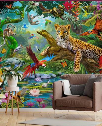 jungle animal wallpaper mural called Leopard In Jungle by Jan Patrik Krasny for kids bedrooms