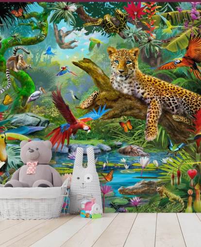 jungle animal wallpaper mural called Leopard In Jungle by Jan Patrik Krasny for kids bedrooms jungle animal wallpaper mural called Leopard In Jungle by Jan Patrik Krasny for kids bedrooms