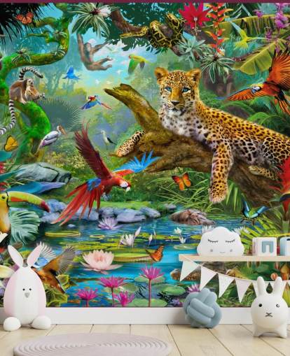 mural de papel pintado de animales de la jungla llamado Leopard In Jungle de Jan Patrik Krasny para dormitorios de niños mural de papel pintado de animales de la jungla llamado Leopard In Jungle de Jan Patrik Krasny para dormitorios de niños