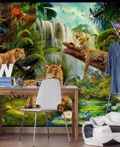 leoparder lounging i en tropisk jungle illustration tapet leoparder lounging i en tropisk jungle illustration tapet