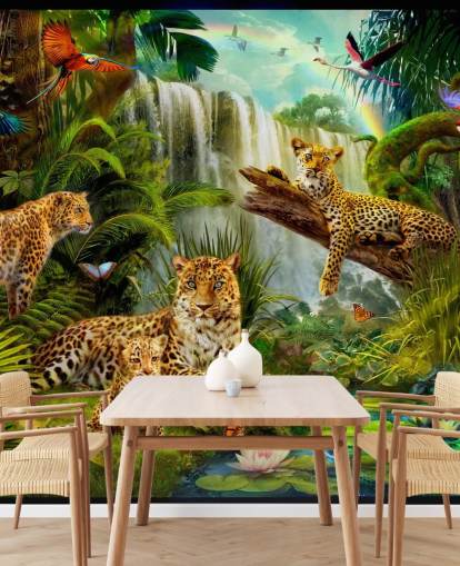 Leoparden faulenzen in einem tropischen Dschungel Abbildung Tapete