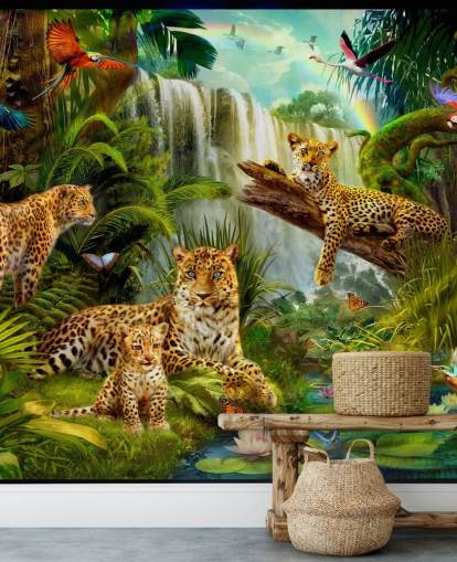 leopardos descansando en un fondo de pantalla de ilustración de selva tropical leopardos descansando en un fondo de pantalla de ilustración de selva tropical