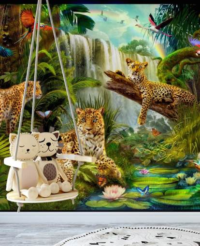 leoparder slapper av i en tropisk jungel illustrasjon tapet leoparder slapper av i en tropisk jungel illustrasjon tapet