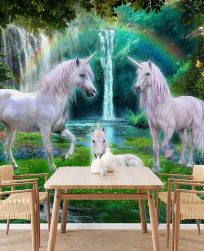 unicorni seduti da una carta da parati a cascata unicorni seduti da una carta da parati a cascata