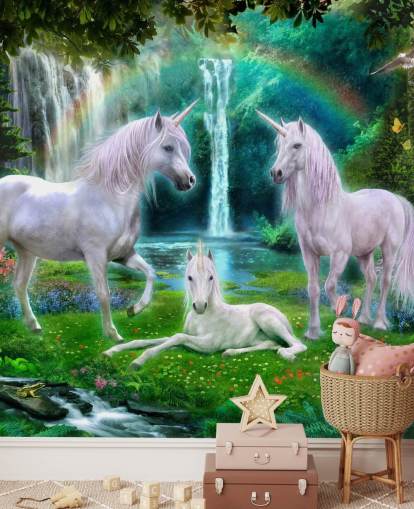 Einhörner saßen an einem Wasserfall Tapete Einhörner saßen an einem Wasserfall Tapete