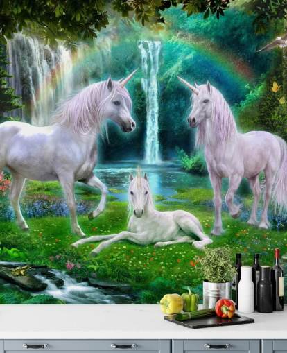 unicorni seduti da una carta da parati a cascata unicorni seduti da una carta da parati a cascata