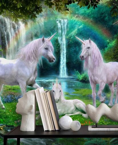 unicorni seduti da una carta da parati a cascata unicorni seduti da una carta da parati a cascata
