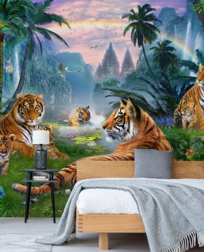 tigre lazing i en jungle tapet