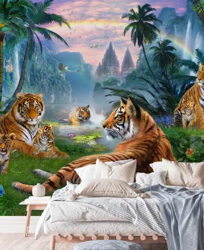 tigers lazing in a jungle wallpaper
